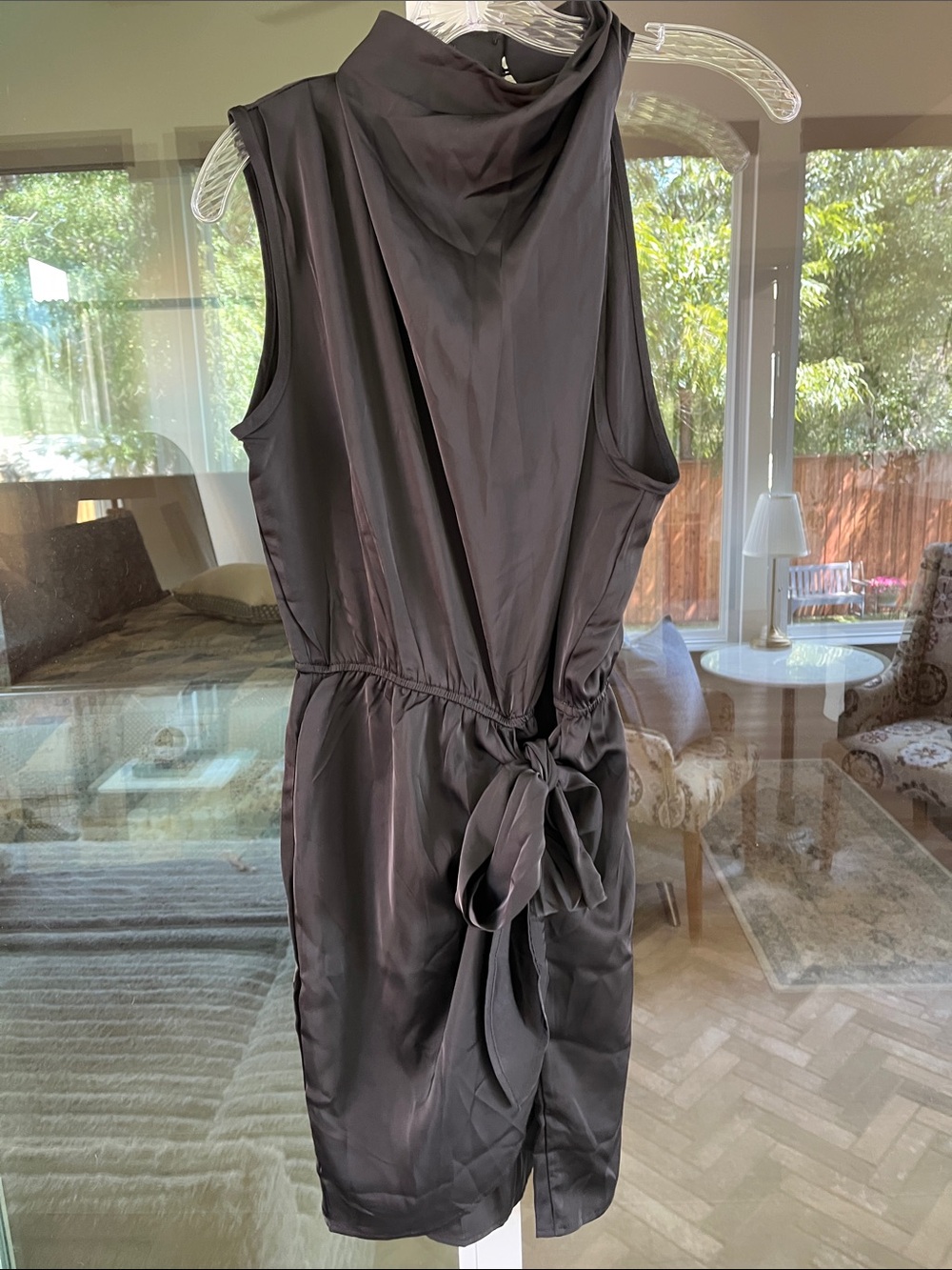 Pretty Garden Dress Medium Black Sleeveless Asymmetrical Tie-Detail